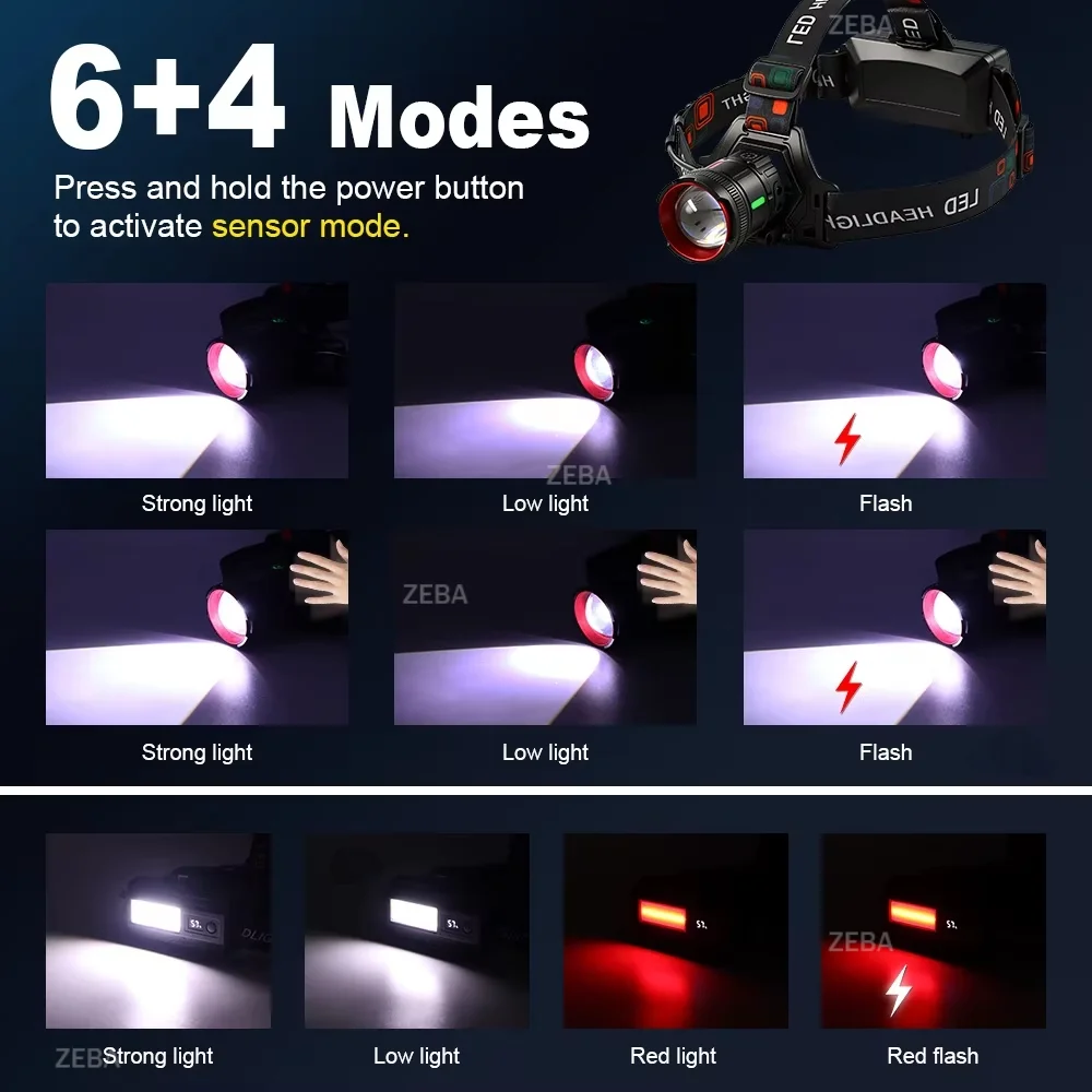 Powerful Head Light USB Rechargeable Zoomable Motion Sensor Head Torch 1000LM for Waterproof Outdoor Portable Fishing Camping