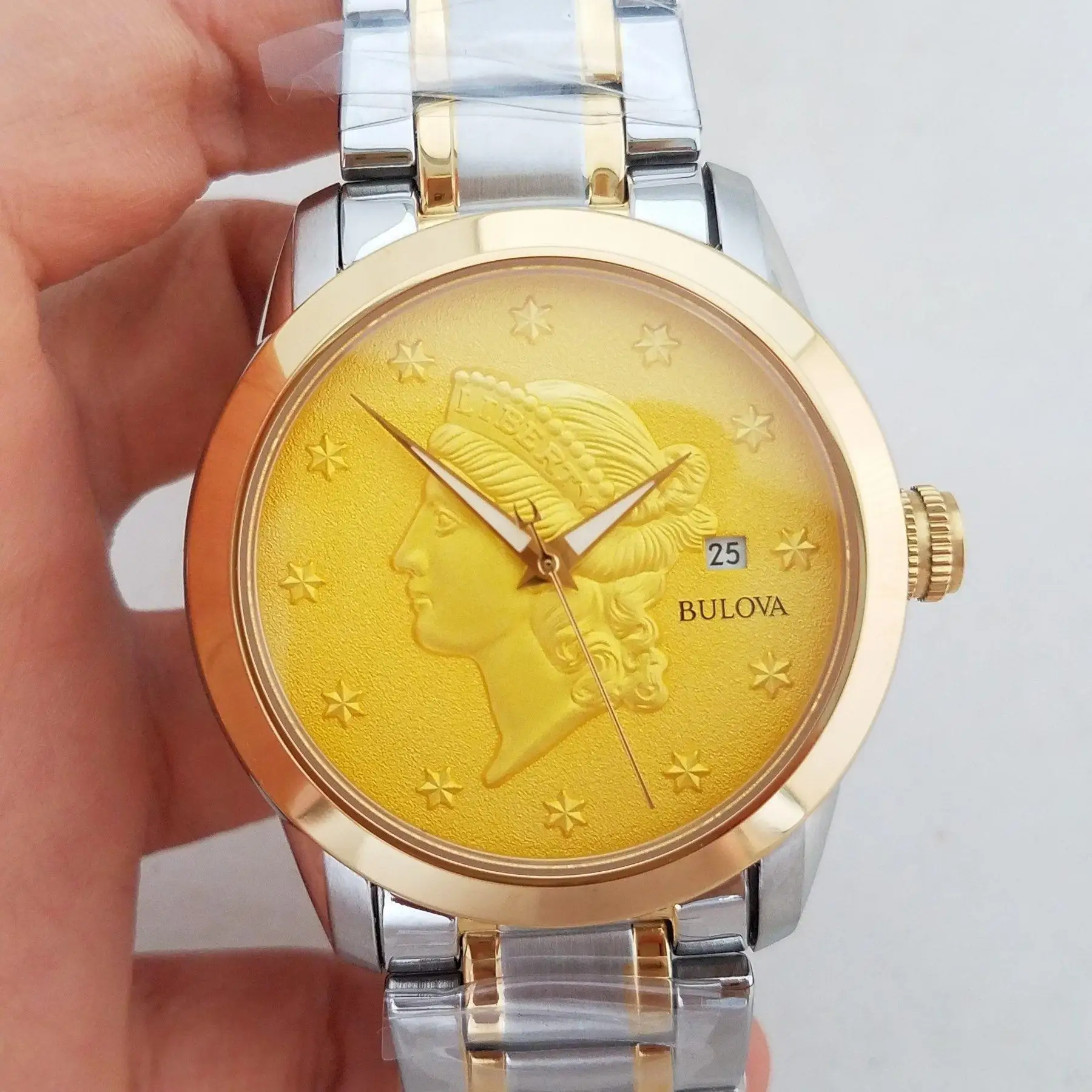 Japanese “Queen\'s Statue of Liberty gold coin” Calendar automatic bulova men\'s watch