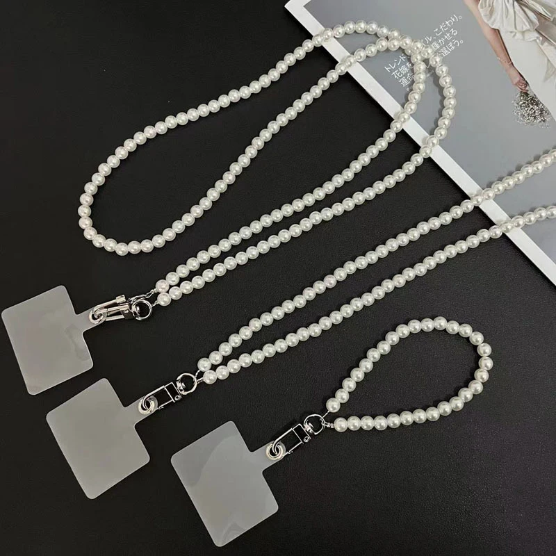 Universal Charm Pearl Neck Chain DIY Phone Case Crossbody Chain Handmade Bead Wrist Rope With Mobile Phone Pad