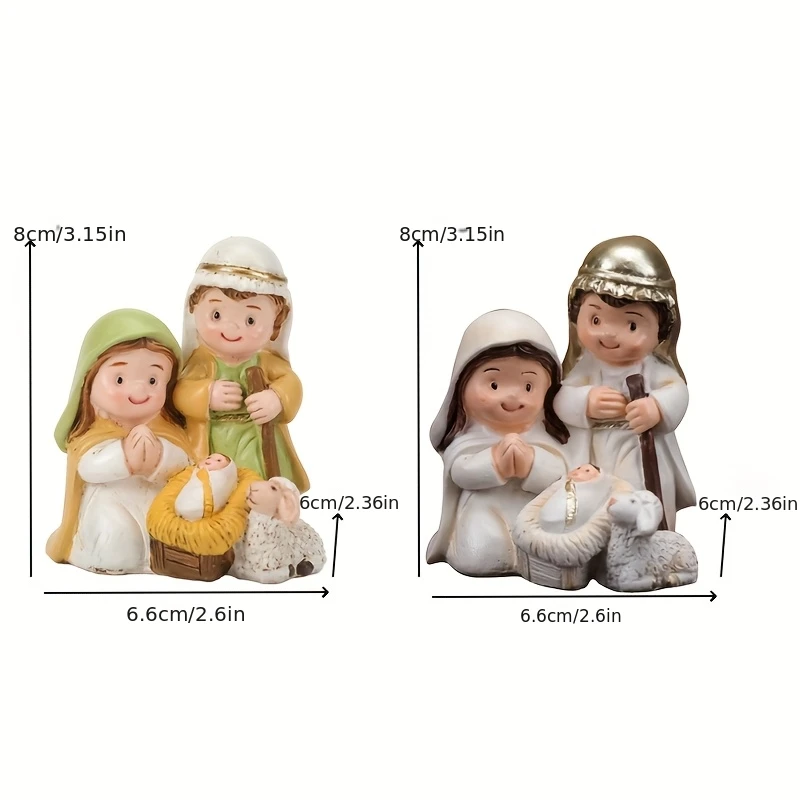 Cute Mini Nativity Set Holy Family Statue Catholic Resin Baby Jesus Figurine for Christmas Decorations for Indoor Tabletop Shelf