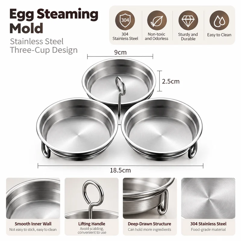 3-in-1 Stainless Steel Egg Steamer, Household Multifunctional Round Egg Boiler for Boiled Eggs, Kitchen Cooking Utensils
