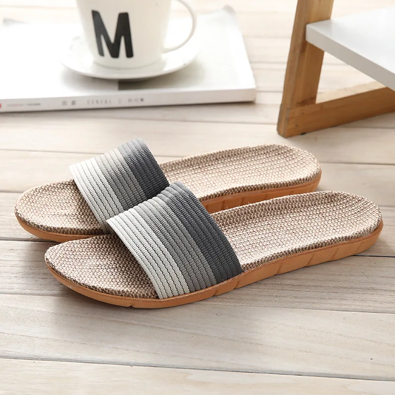 Men Slippers Slip On Stripe Flat Slides Indoor Home Slippers New Comfortable Causal Beach Shoes For Men Shower Zapatos Hombre