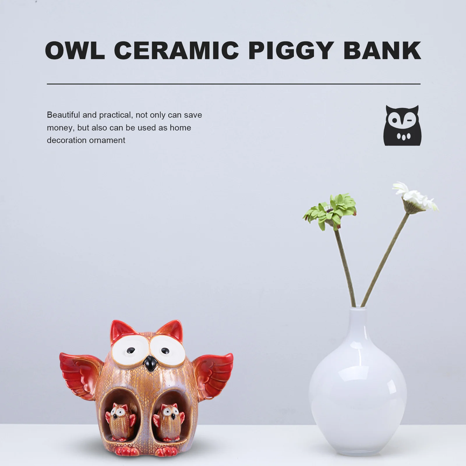 

Adorable Owl Shape Piggy Bank Strong Ceramic Money Pot for Change Coins Banknotes Kids Saving Organizer Decorative Gift
