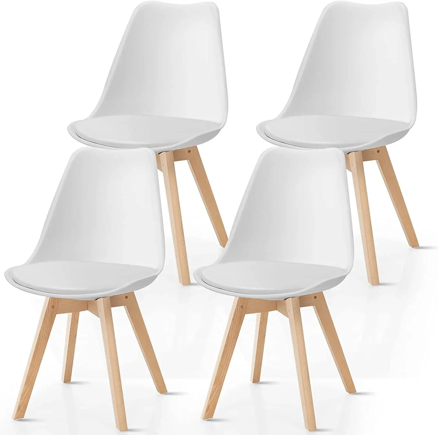 Formwell-Nordic Style Chairs Set, Upholstered Side Chairs, Beech Wood Legs, Plastic Shell Chair for Dinning Room, Set of 4