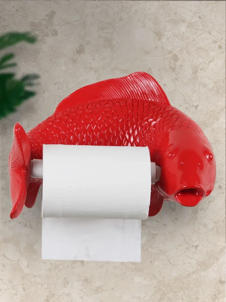 Toilet paper roll holder creative personality toilet paper towel holder bathroom no punching cute household carp paper holder