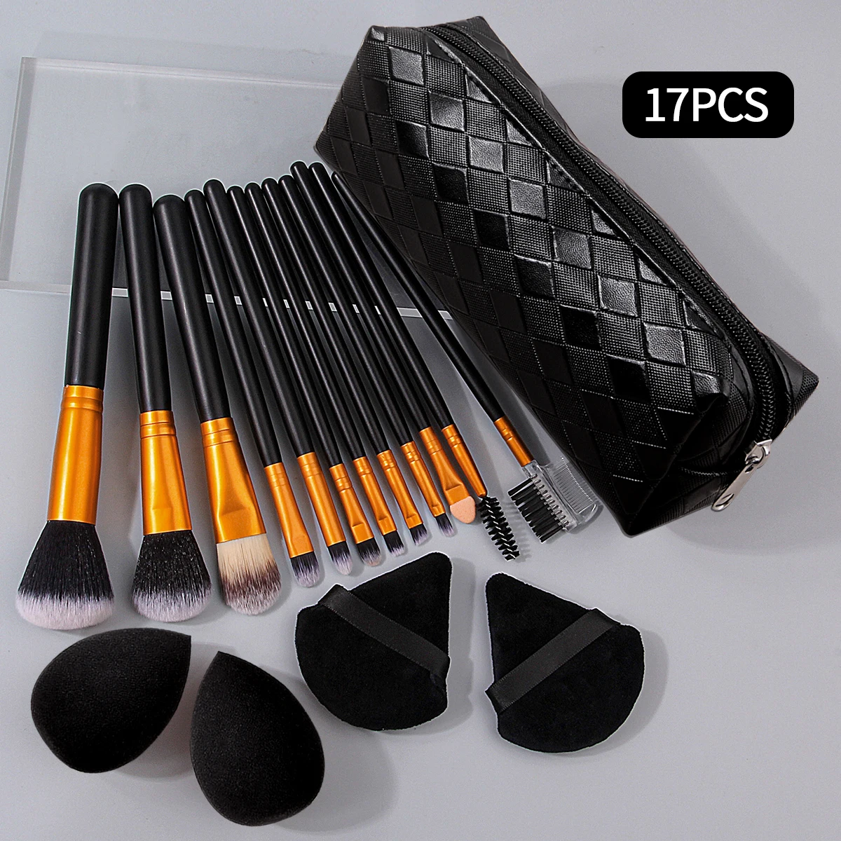 1/4/12/17-teiliges Make-up-Pinsel-Set, einschließlich Gesichtspinselabdeckung, nicht klebendes Puder-Make-up-Schwamm-Set und tragbare Aufbewahrungstasche