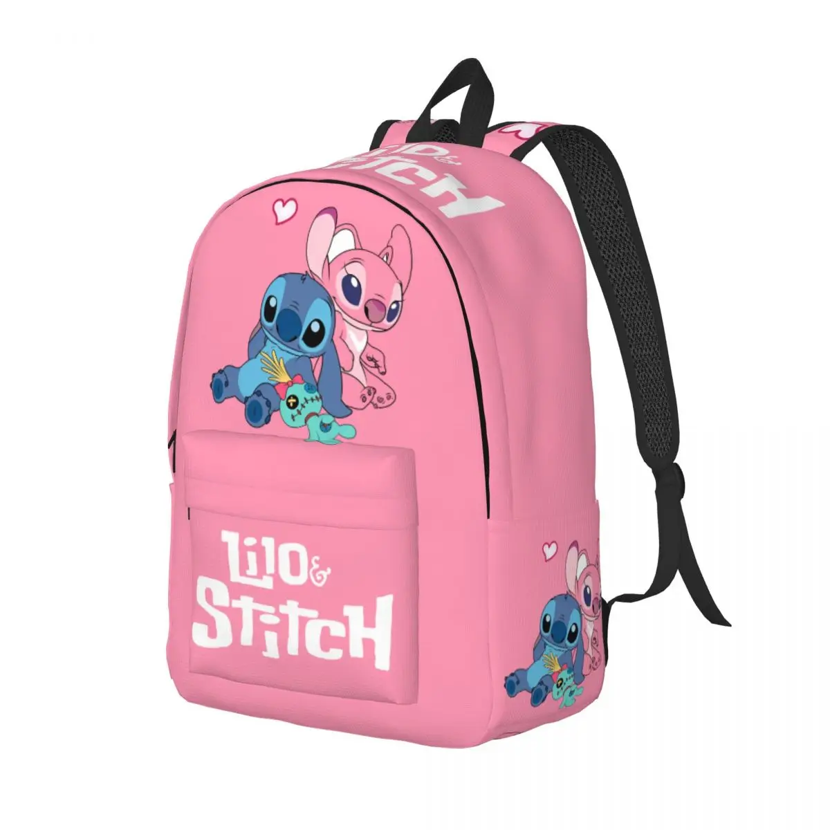 Funny Stitch Angel Love กระเป๋าเป้สะพายหลังสําหรับผู้ชายผู้หญิงแฟชั่นนักเรียนธุรกิจ Daypack น่ารักการ์ตูนคอมพิวเตอร์แล็ปท็อปผ้าใบกระเป๋ากลางแจ้ง