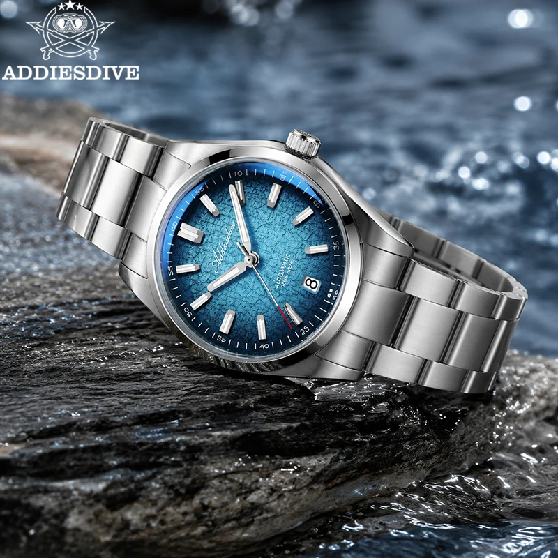 

ADDIESDIVE Automatic Watch Men 39mm Gradient Design Diving 100m Waterproof AR Coated Domed Glass Luminous 8215 Mechanical New