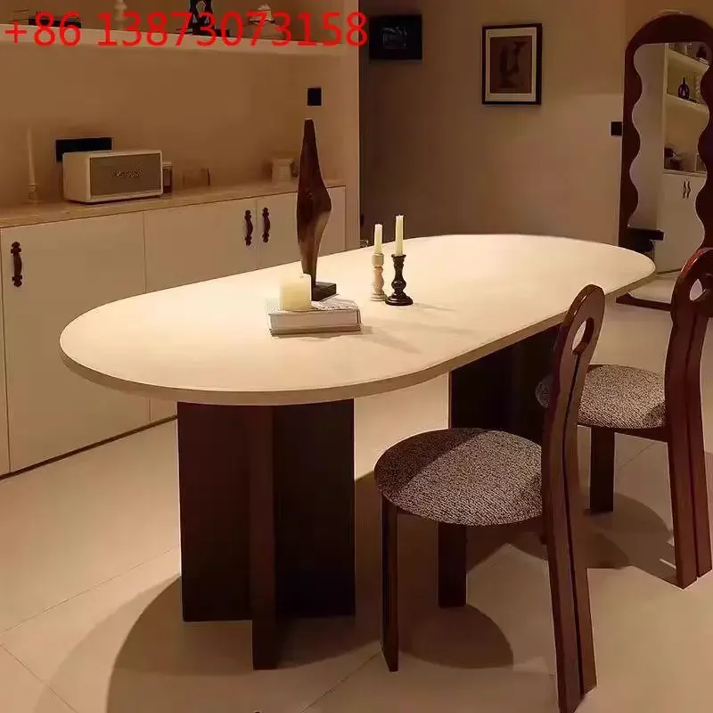 Simple marble travertine dining table cross legs all solid wood small apartment premium dining table