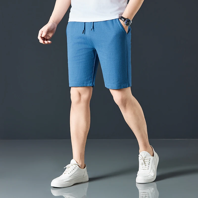 

100% Pure Cotton Men Pants Summer Classic Solid Short Trousers High Elastic Waist Male Cotton Sport Pants