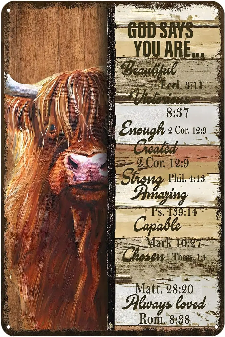 Aenaon Highland Cow Metal Tin Sign God Says You are Motivation Quote Tin Sign Vintage Rustic Decor Cave Coffee Shop Bar Bedroom