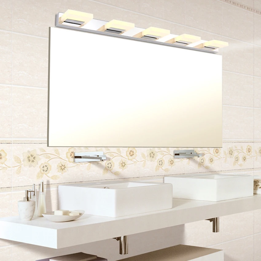 Modern Acrylic LED Vanity Light for Bathroom and Dressing Room with Stainless Steel Body and Rotatable Mirror Front Lighting