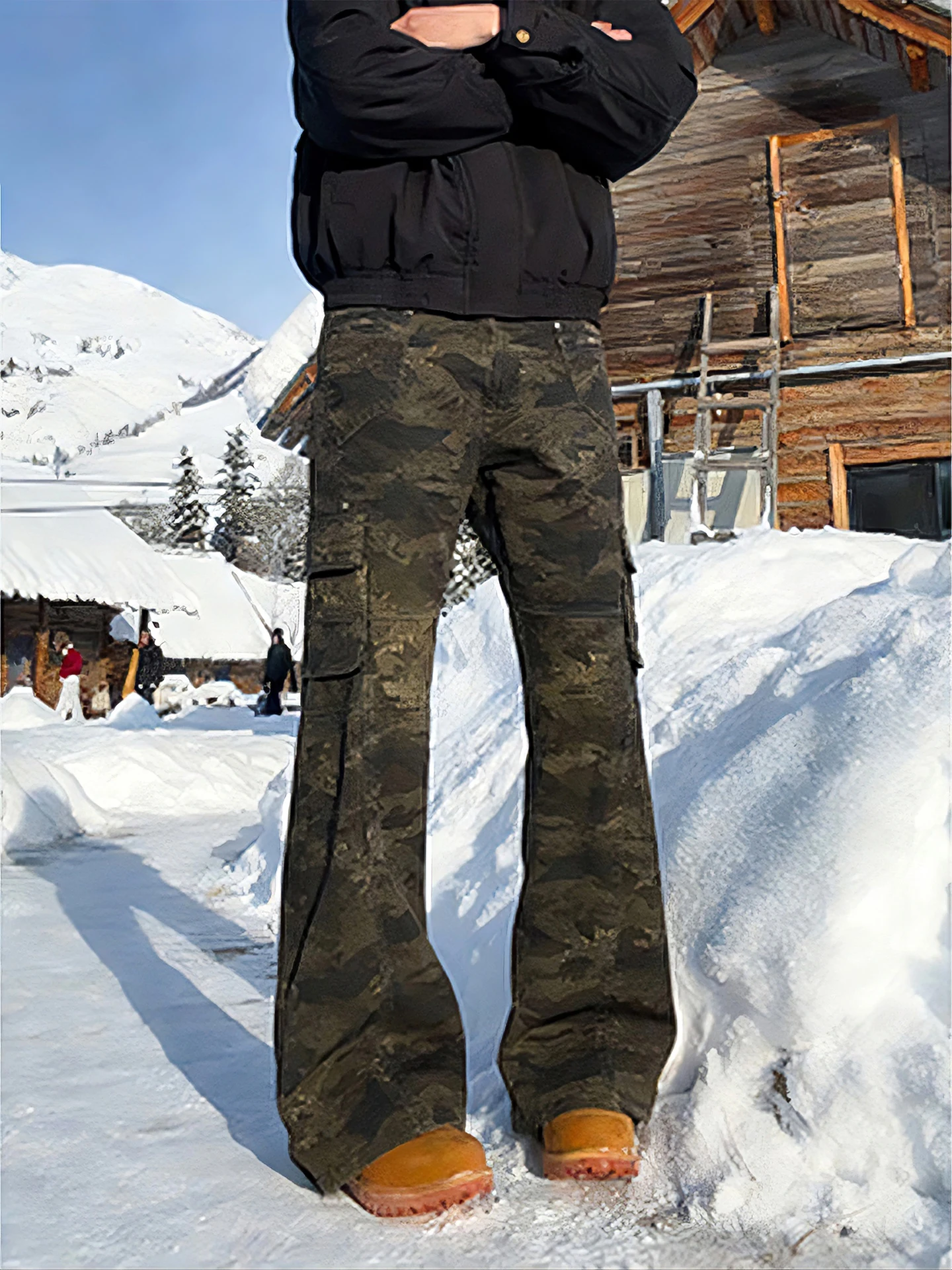 

American Retro Camouflage Fce Lined Slim Fit Men's Jeans Autumn Winter Workwear Pants Micro Flared Trousers Youth Faion