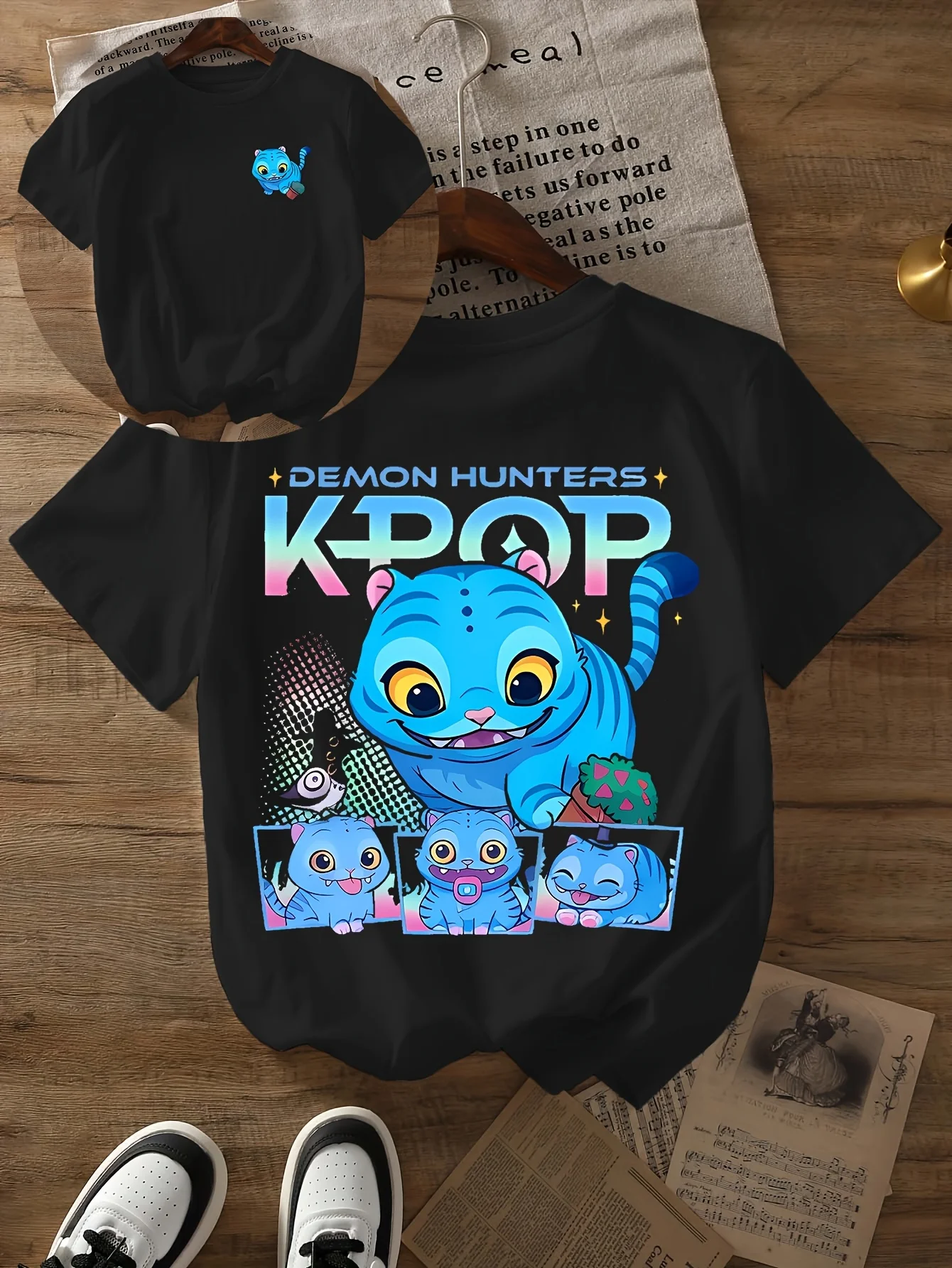 

Women's Kpop Devil Hunter Graphic T-Shirt Black Cute Quick Drying Tee with Lightweight Summer Crew Neck Top for K-Pop Fans