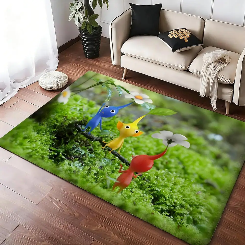 Cartoon Cute PIKMINS Floor Mat Cozy Flannel Soft Thick Non-Slip Mat For Living Room Bedroom Kitchen Decor Rugs
