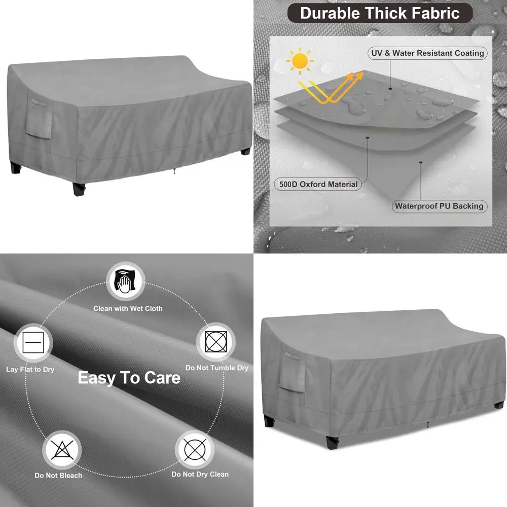 

Серый водонепроницаемый чехол для 4-местного садового дивана с вентиляционными отверстиями и ручками, 104W x 40D x 35H