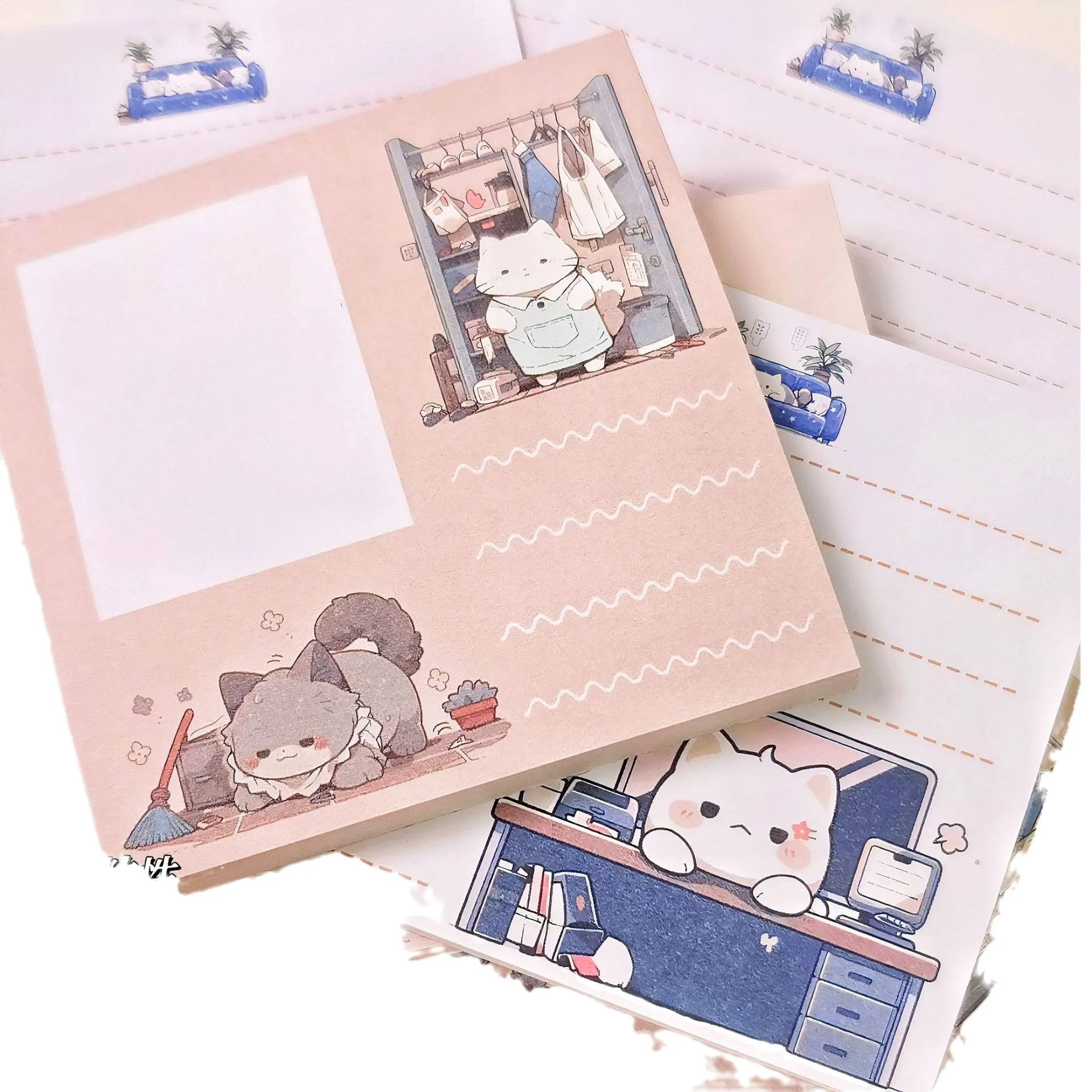 50sheets Design Japanese Cat Cute Sticky Notes Cartoon Girl Heart Cat Student High Appearance Notes Material Book Memo Pad