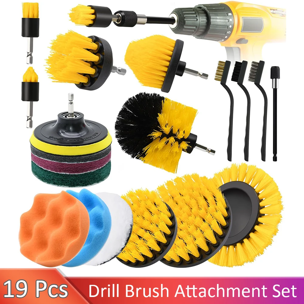 

19pcs Drill Brush Attachment Set Power Scrubber Brush for Car Grout Floor Tub Shower Tile Carpet Corner Floor Bathroom Kitchen