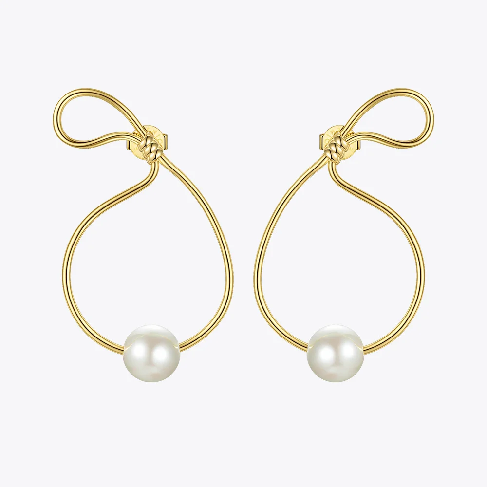 

ENFASHION Metal Bag Shape Pearl Drop Earrings For Women Gold Color Simple Curve Dangle Earings Fashion Jewelry Oorbellen E191128