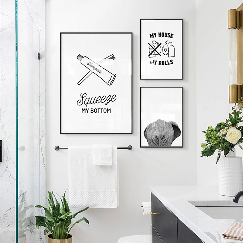 Canvas Painting Toilet Black White Wall Art Modern Sign Bathroom Quote Poster Nordic Prints Humour Picture Wash Room Home Decor