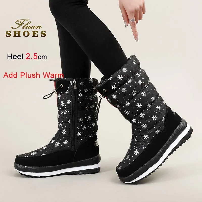 2025 جديد الشتاء حذاء الثلج عالي الرقبة دافئ النساء عدم الانزلاق وحيد في الهواء الطلق منتصف العجل الأحذية الجانب سستة سميكة أفخم سميكة سوليد السيدات الأحذية #2