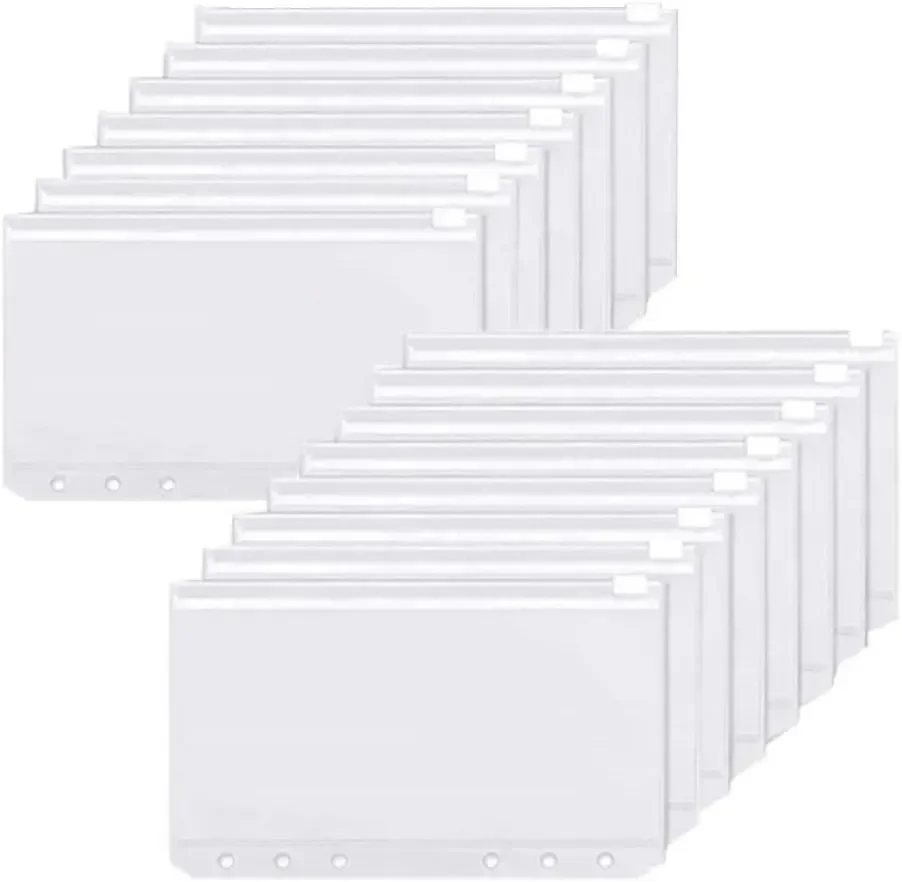 

Binder Pockets A6 6-Hole Zipper Binder Pockets Waterproof PVC Cash Budget Envelopes Loose Leaf Bag For Binder Notebook Planner
