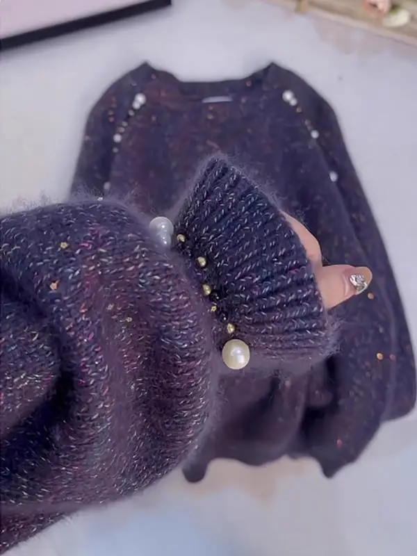 

Purple Knitwear Casual Versatile Simple Sle Women's Winter Faion Top Match All Kind of Clothes round Ne Regular Length