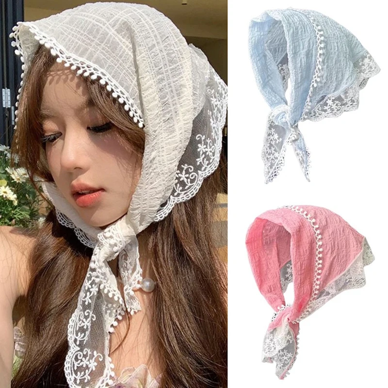 

Vintage Triangle Lace Hair Scarf For Women Girls Spring Summer Hair Band Sweet Headscarf Elegant Trend Hair Accessories Gifts