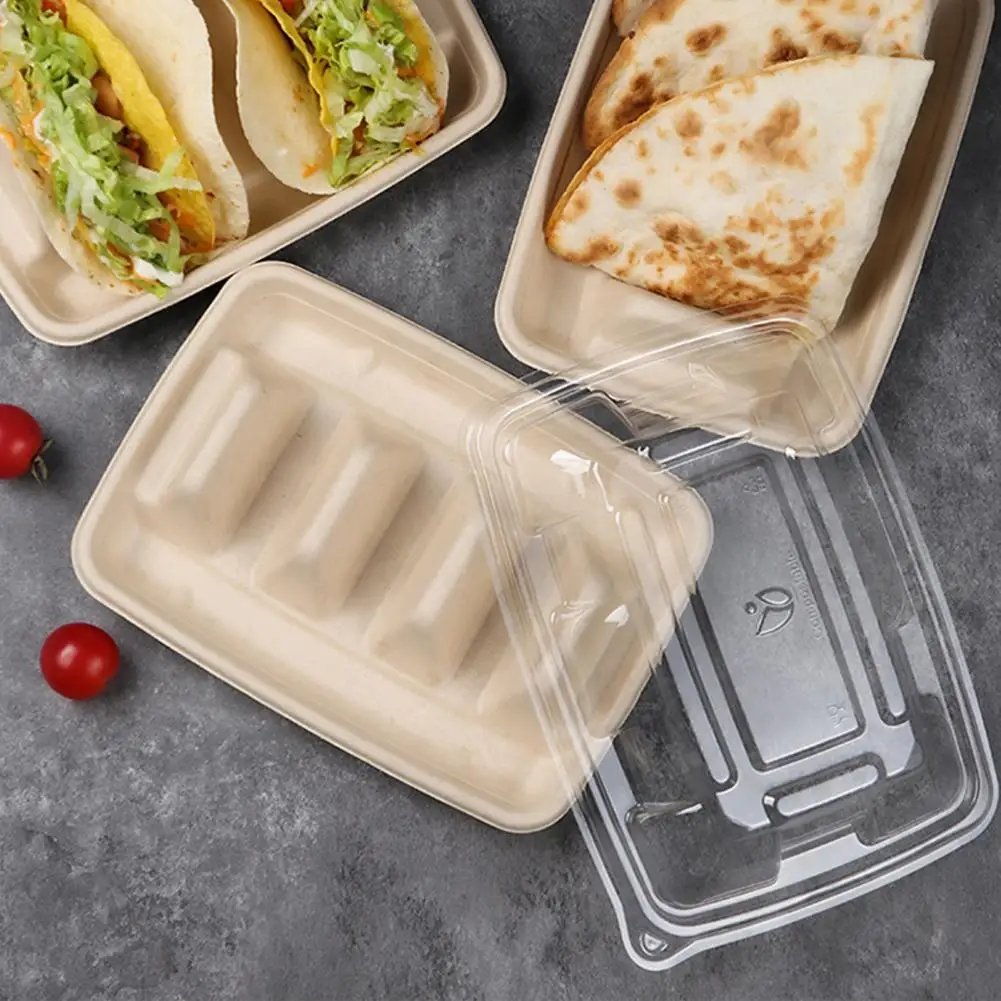 10/20Pcs Disposable Taco Holders Taco Tray with Dividers Tacos Plates Packaging Box Taco Stands for 3 Tacos Serving Set