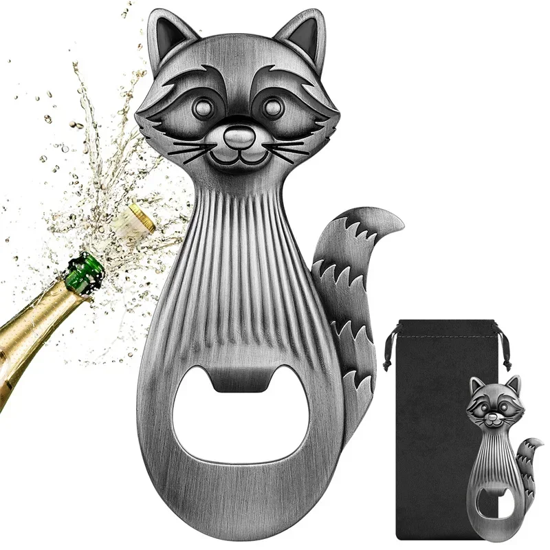 Lovely Raccoon Shape Bottle Opener Metal Beer Beverage Openers for Wedding Party Club Kitchen Portable Barware Corkscrew Gift