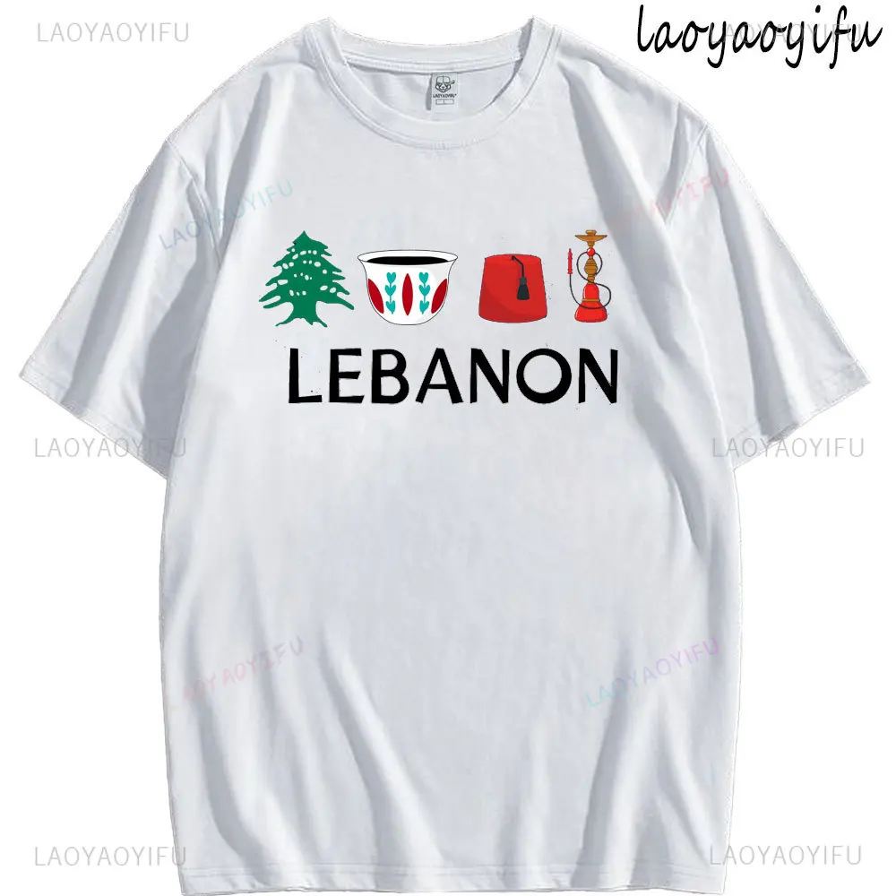 Lebanon T-Shirt Cotton Unisex with Lebanese Flag Cultural Symbols Arabic Heritage Gift Casual Streetwear for Middle Eastern Tee