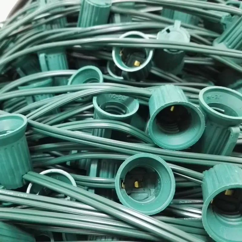 HQ C9 E17 Spool Green Wire Plastic Decoration String Light Spool for Christmas Holiday Lighting C7 C9 Bulb Sockets
