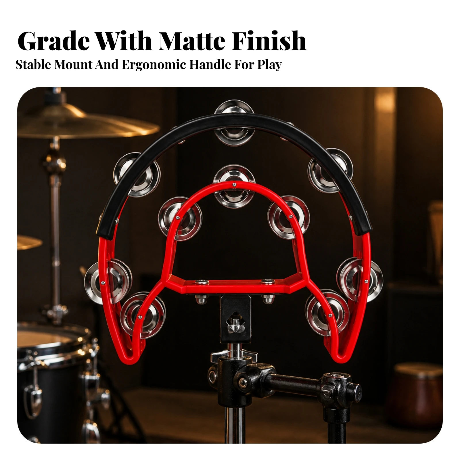 Hand Held Tambourine with Metal Cymbal Discs Easy to Play Semicircular Tambourine with Handle Bright Sound Professional Size