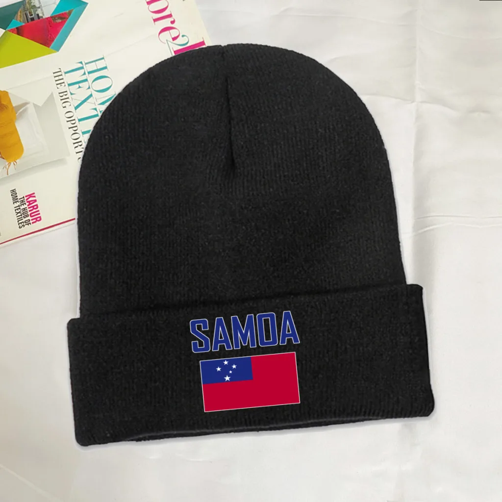 SAMOA Country Flag Top Print Men Women Unisex Knitted Hat Winter Autumn Beanie Cap Warm Bonnet