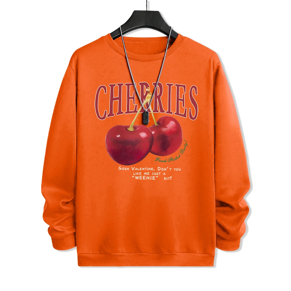 Cherries Fashionable Fruits Print Male Sweatshirts Comics O-Neck Hoodie Pattern Warm Clothing Fashion Loose Hoody Men Autumn New