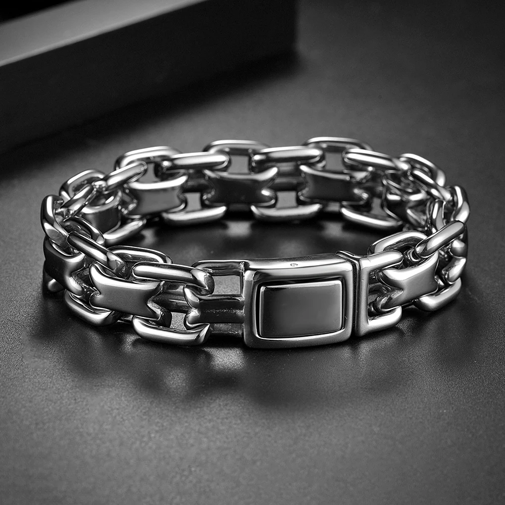 Vintage Heavy Double Zero Link Chain Bracelet For Men Boys Stainless Steel Fashion Punk Cuban Bangles Jewelry Gifts Dropshipping