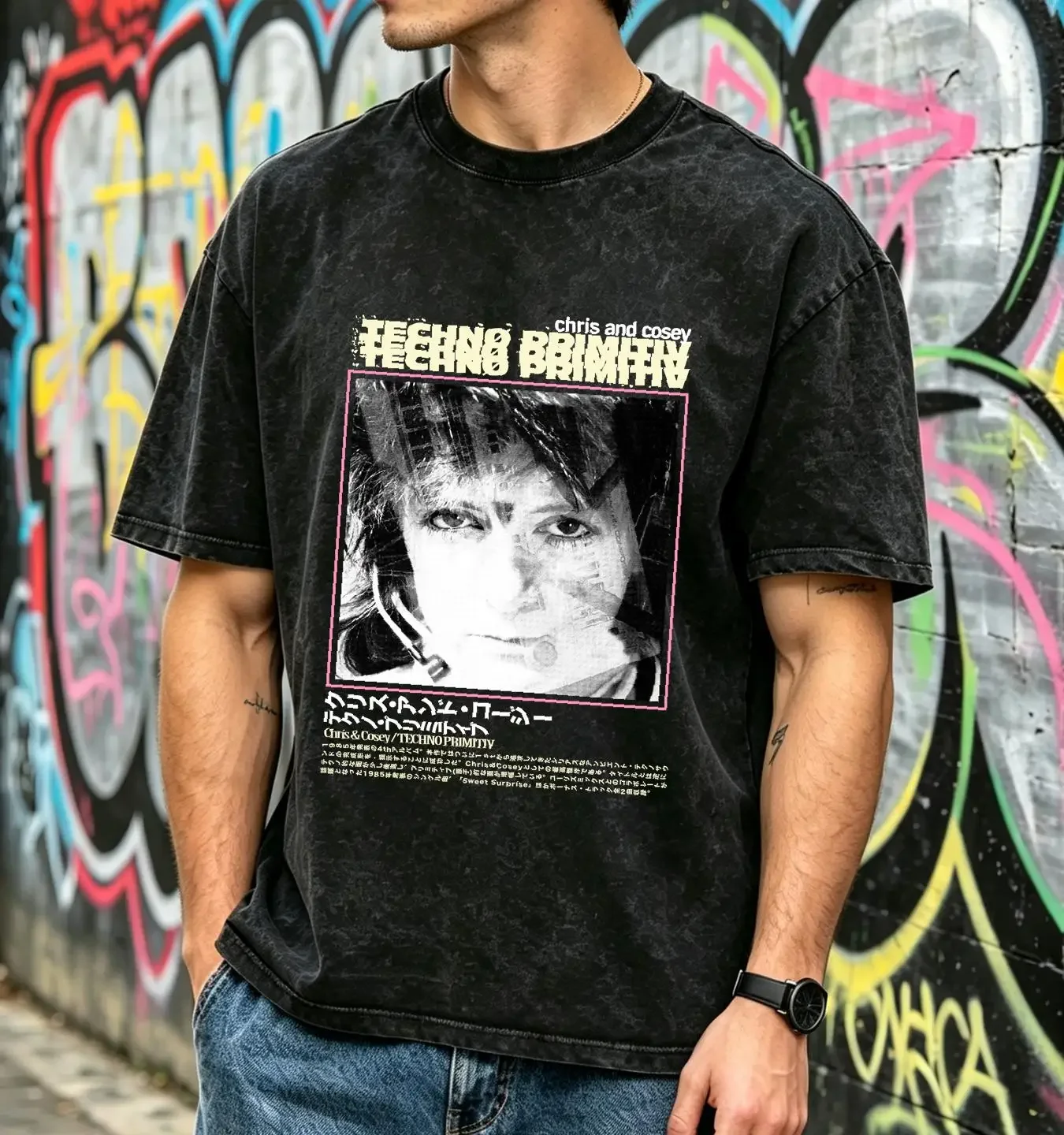 washed T Shirt Chris Cosey Techno Primitiv As XXL Throbbing Gristle Coil Psychic TV long or short sleeves vintage Washed