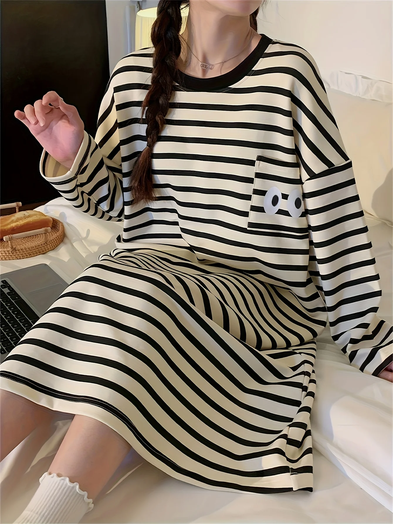 

2025 New Women's High-Value Long Sleeve Nightgown | Plus Size Loose Fit | Outdoor-Ready Loungewear | Dongdaemun Style