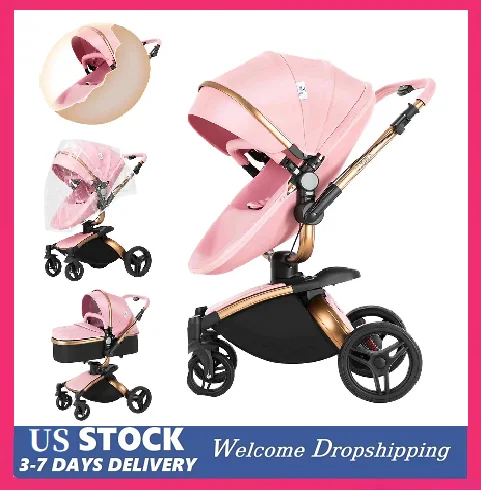 

2 in 1 Baby Pram High Landscape Reversible Handle Shock Absorber Waterproof Canopy Waterproof Baby Carriage Travel Baby Pram