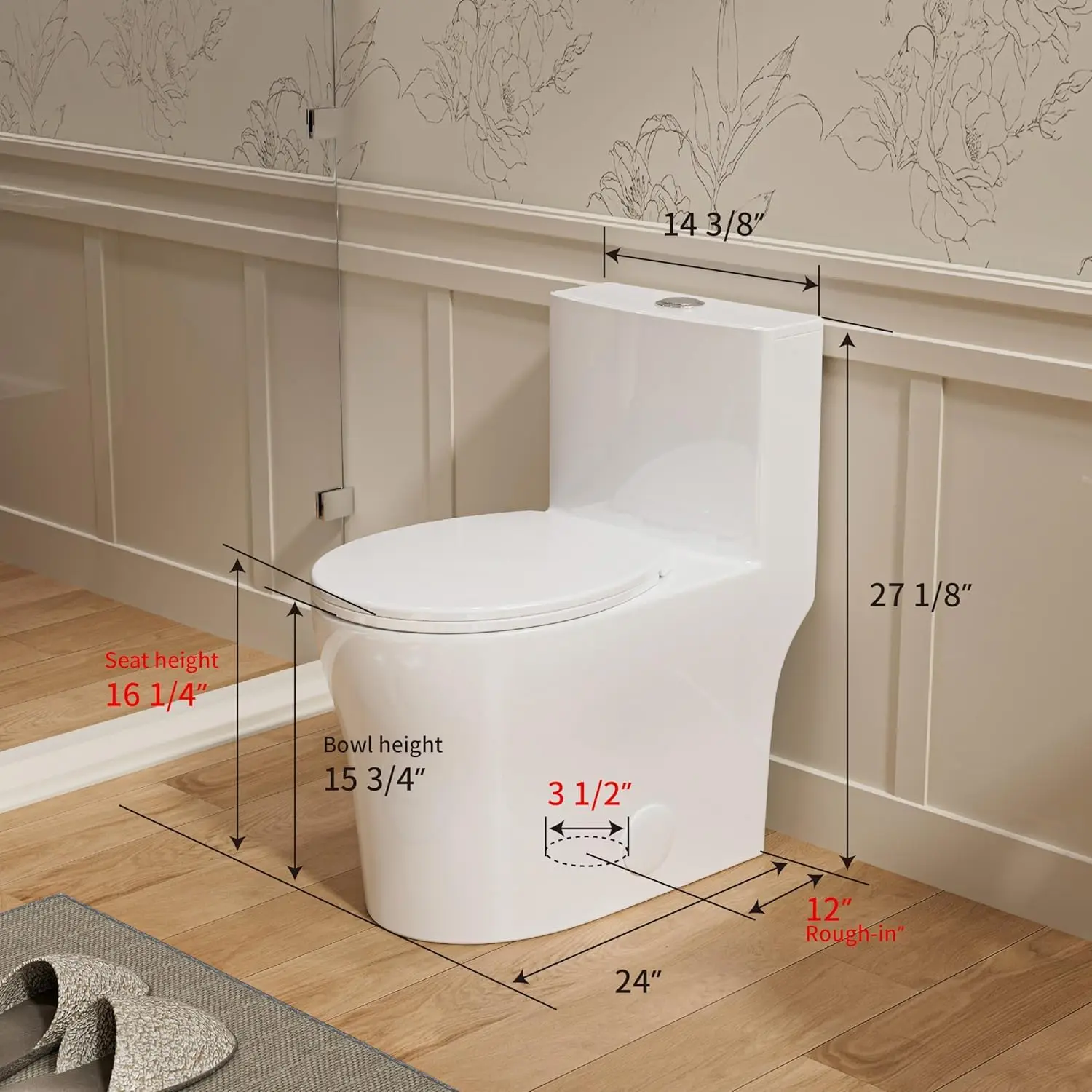 Compact One Piece Toilet for Bathrooms, Dual Flush 0.8/1.28 GPF, Customized
