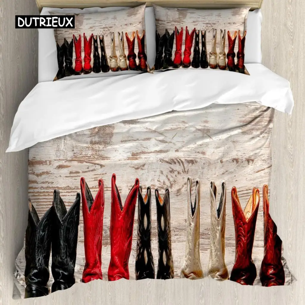 Western Duvet Cover Set American Cowgirl Leather Boots Rustic Wild West Theme Cultural Double Queen King Polyester Qulit Cover