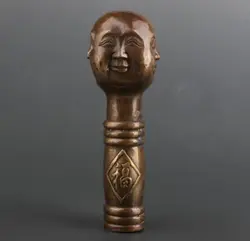 BRONZE CAST BUDDHIST MAITREYA BUDDHA STATUE WALKING STICK HEAD HANDLE