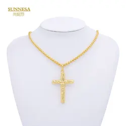 SUNNESA Fashion 18k Gold Plated Cross Pendant Necklace Classic Chain Necklaces Jewelry for Women Christian Gifts