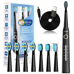 Seago Sonic Electric Toothbrush Tooth Brush USB Rechargeable Adult Ultrasonic Teeth Cleaning 8 Replacement Toothbrush Heads