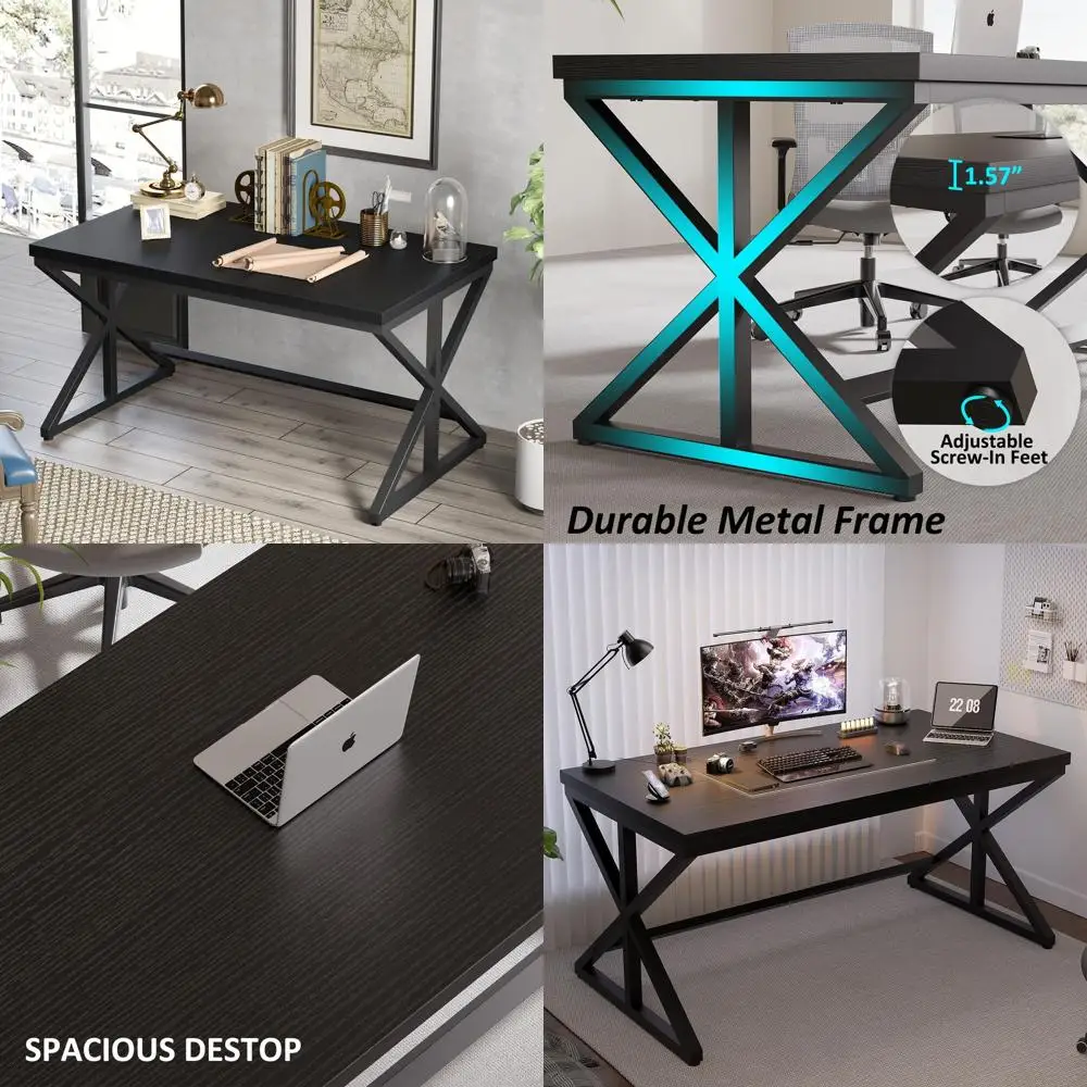 Elegant Wooden Computer Desk with Metal Legs, Ideal for Study, Work, or Gaming, Spacious Desk for Home, 47 Inch, Black Oak Finis