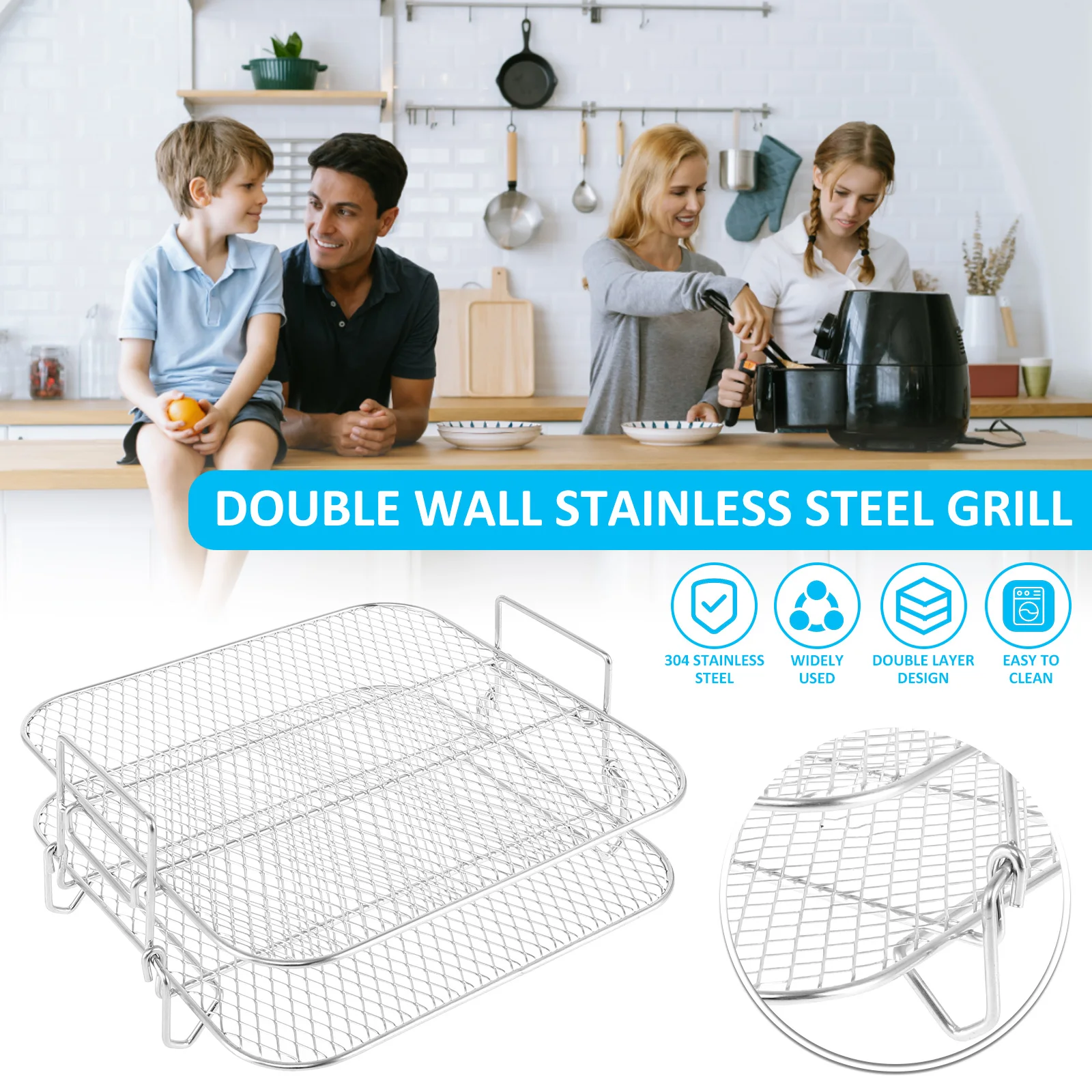 Air Fryer Rack 1/2/3 Layer Stainless Steel Grill Dehydrator Stacking Rack Removable Air Fryer Accessories Kitchen Cooking Tools