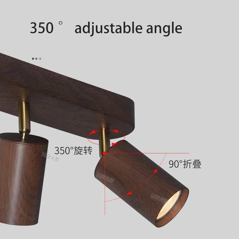Led Spotlights GU10 Changeable Bulb Spot Light Surface Mounted Walnut  Retro Wood Grain Color Ceiling Lamp 2 3 Heads Lighting