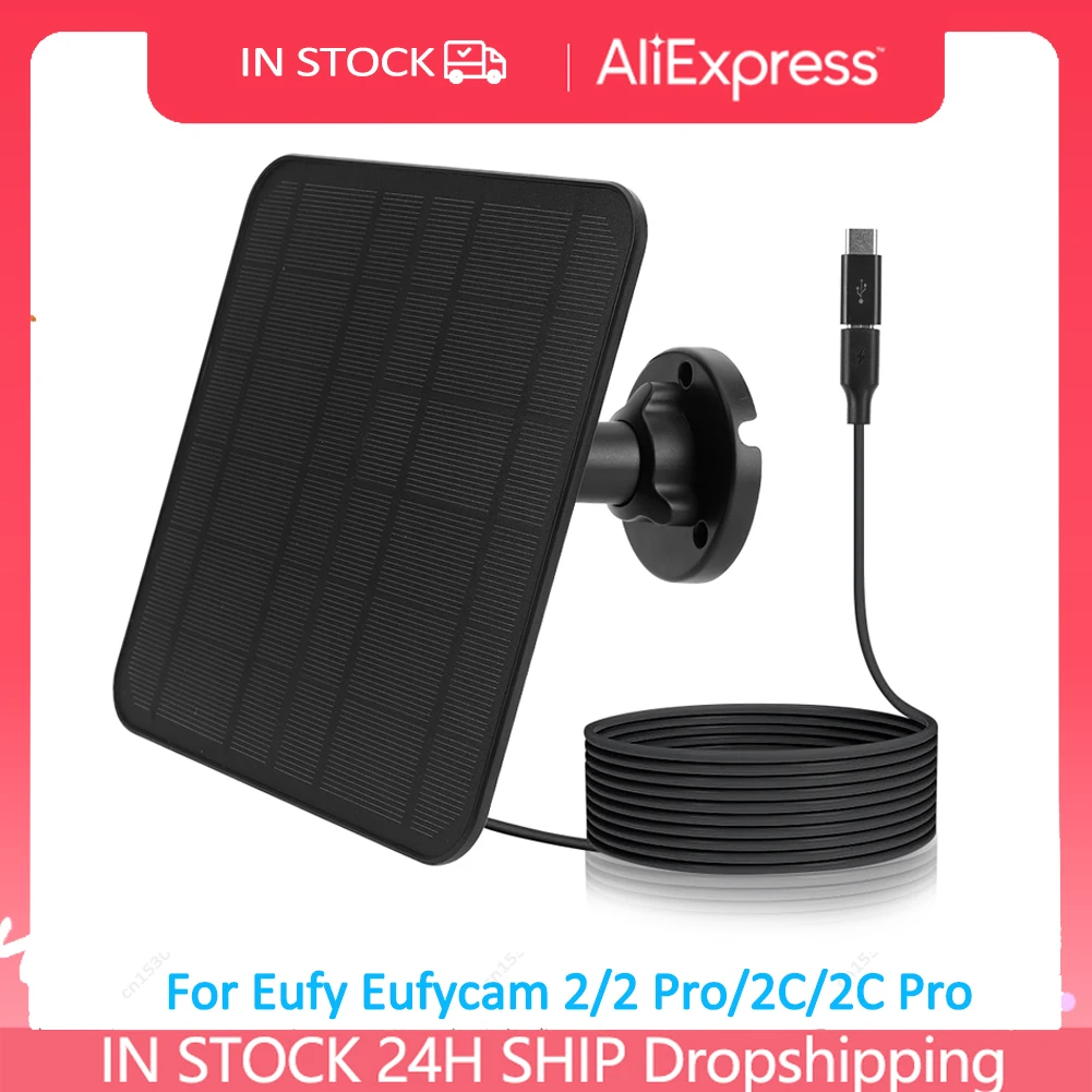 

1/2Pcs 20W Solar Panel For Eufy Eufycam 3/3C/2/2C/2Pro Wall Mount Style IP65 Solar Charger Micro USB+TYPE-C Power Cable 9.8ft