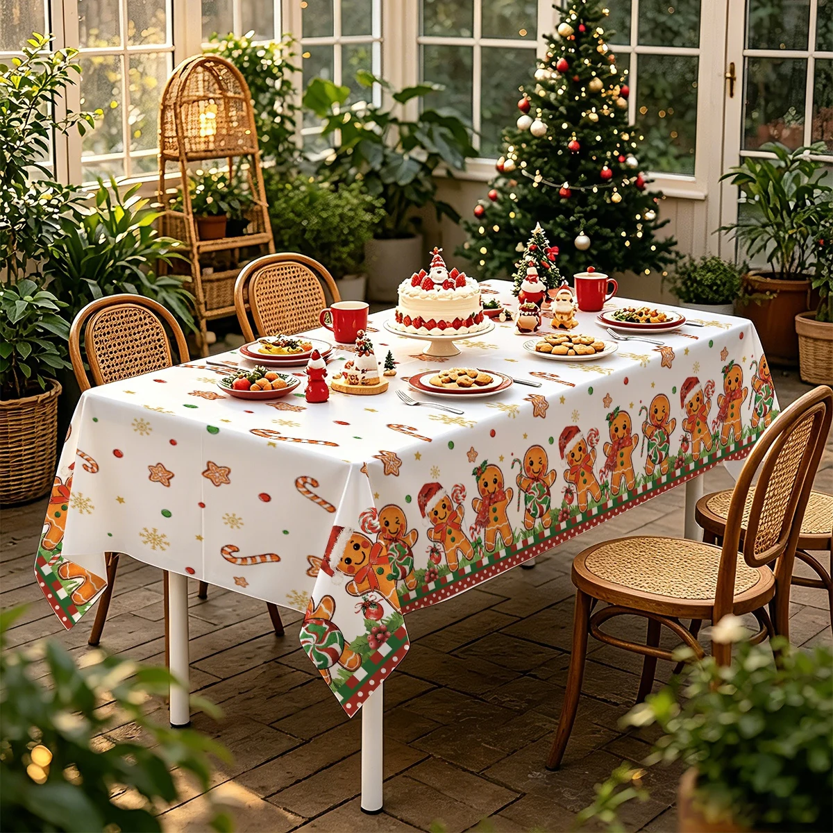 Gingerbread Man Tablecloth Merry Christmas Decor for Home 2026 Xmas Dining Table Cover Navidad Natal New Year Party Supplies view 2