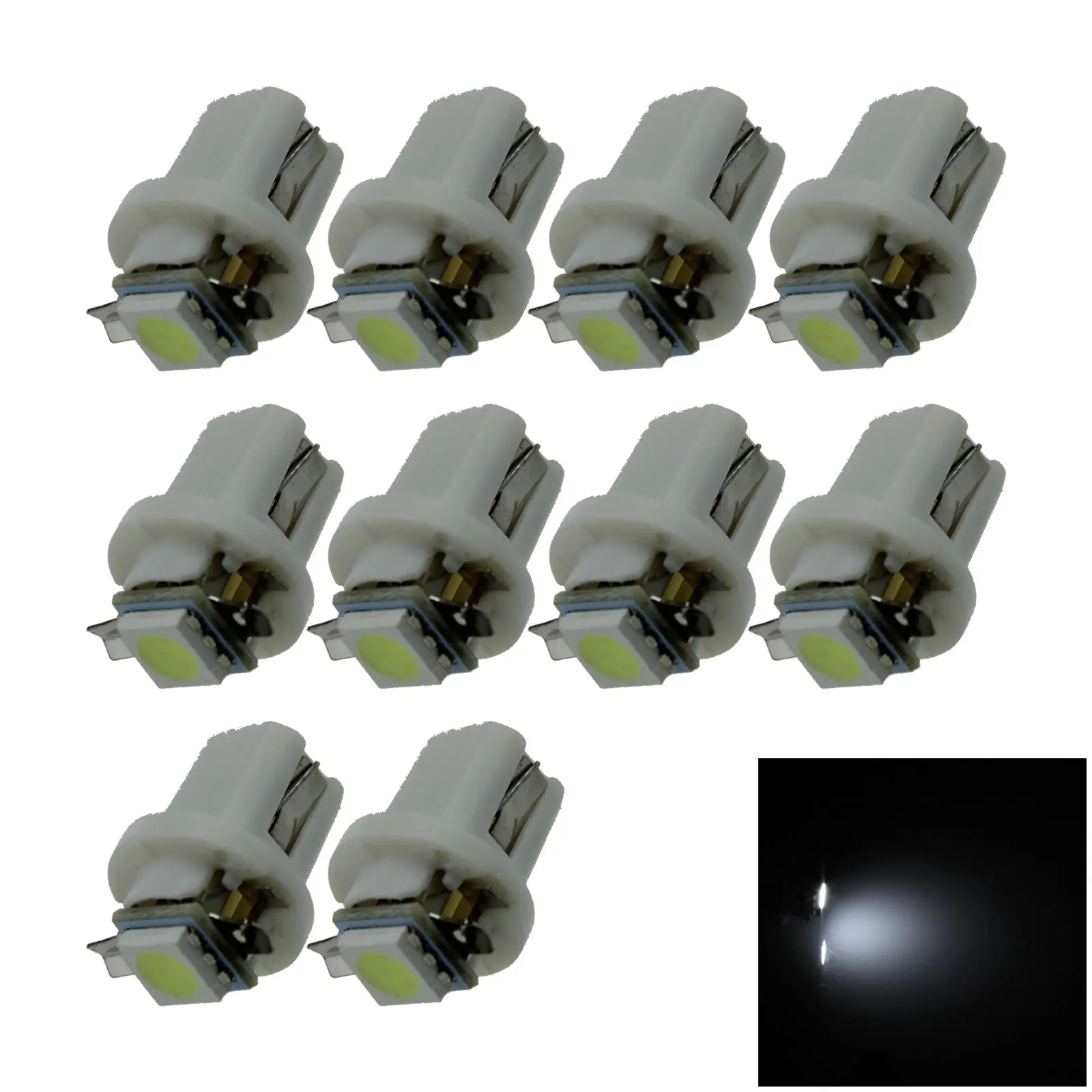 

10x White Car B8.5D NEO Dash Twist Socket HVAC Light Instrument Blub 1 Emitters 5050 SMD LED BAX10d N351-W